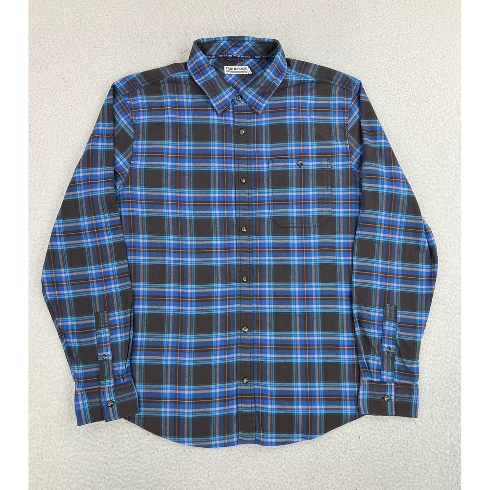Fair Harbor Mens XL Blue Plaid Button Up Long Sleeve Stretch Shirt LWF15-911